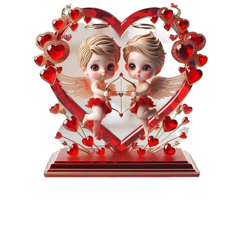 Cupid with Heart-Shaped Acrylic Statue for Valentine s Day Decoration