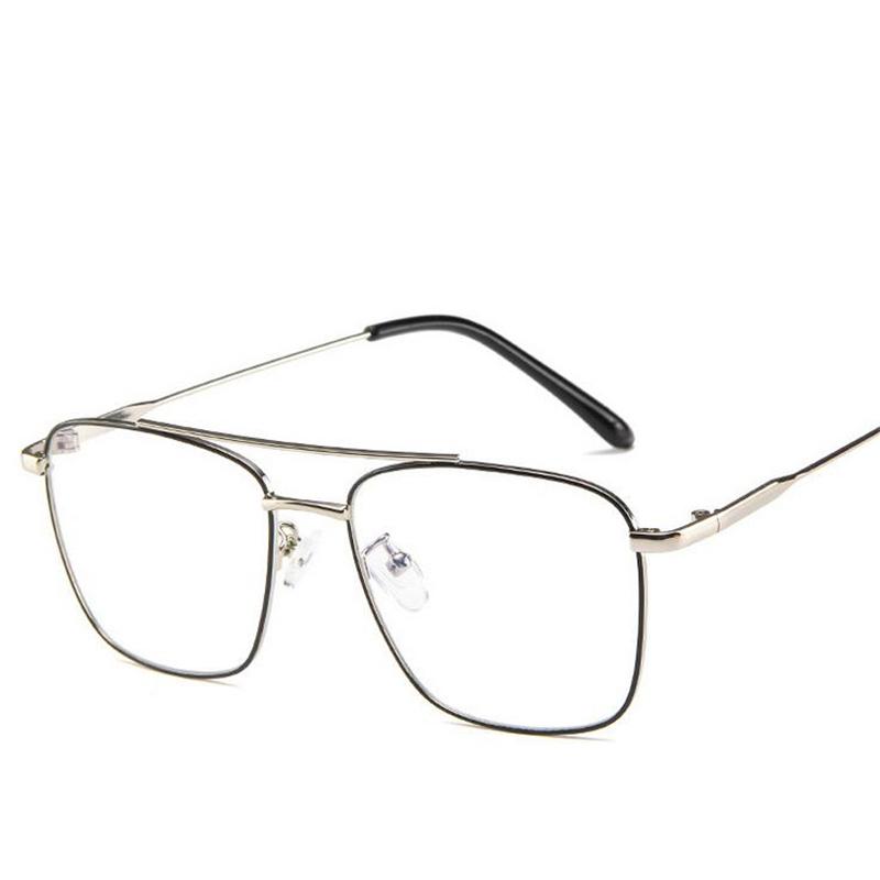 Double Beam Anti Blue Light Square Prescription Glasses For The Nearsighted Vintage Metal Myopia Spectacles -0.5 -0.75 To -6.0