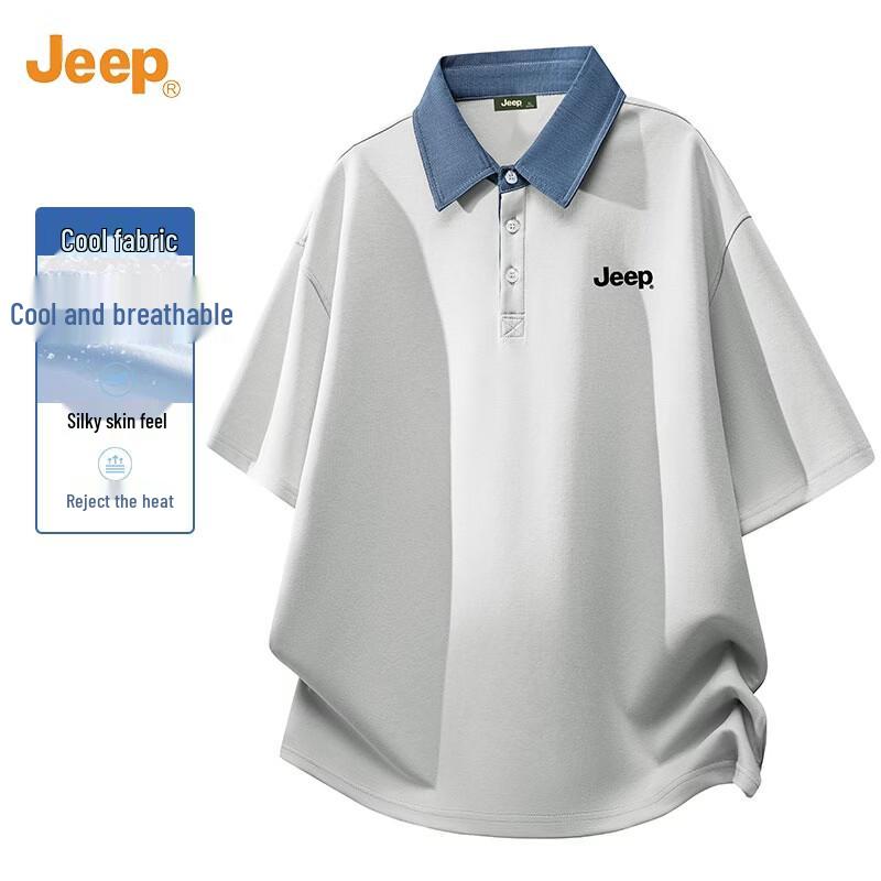 JEEP Men s Summer Ice-Cool Breathable Contrasting Collar Polo Shirt L