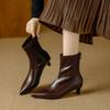 Korean Version of Temperament Rear Zipper Pointed Short Boots Women's Soft Leather Autumn and Winter Versatile Fashion Commuter Chelsea Elastic Boots