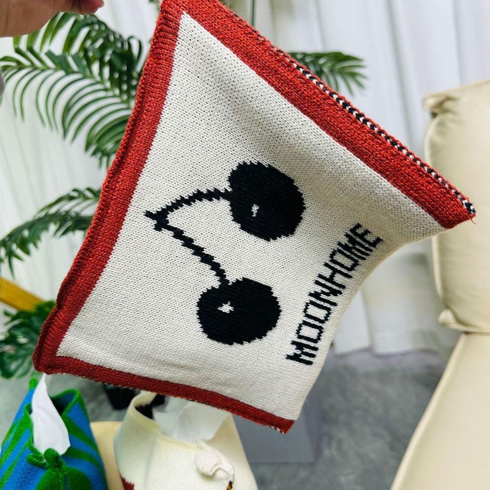 Reusable Knitted Tissue Bag Foldable Checkerboard Napkin Cover Soft Paper Storage Box Car