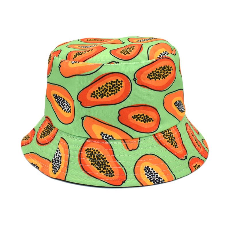 Cappello a Secchiello con Stampa Frutta Papaya per Donne Uomini Estate Viaggio Outdoor Protezione Solare Cappelli da Pescatore Moda Frutta Decorato Panama Hip Hop