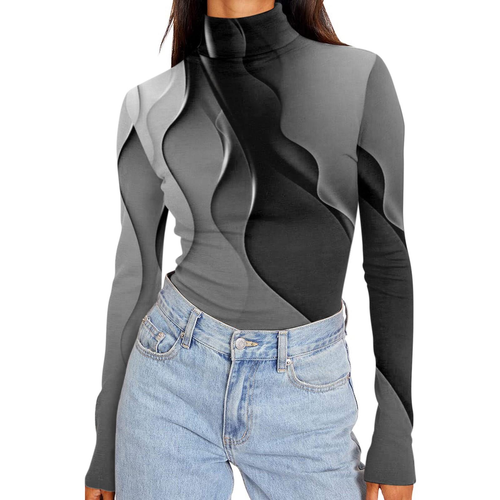 

Женские рубашки с высоким воротником и длинными рукавами с принтом, осенние модные базовые облегающие мягкие термотопы XXXL чёрный