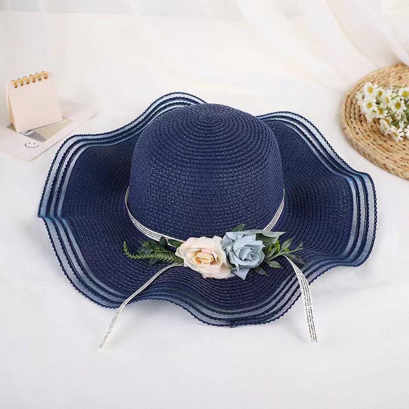 Summer sunshade and sun protection versatile big-brimmed straw hat female imitation flower travel vacation beach sun hat