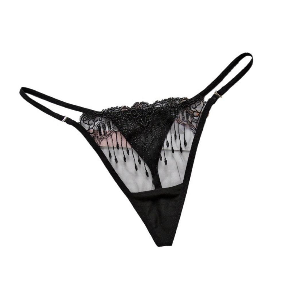 Big-name Embroidered Transparent Thong Women's Sexy Embroidered Panties with Thin Straps To Seduce Hot Girls T-pants 2153