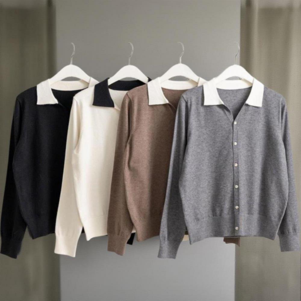 New ArrivalS Open Run Women S Color Block Collar Neck Button baSic Fit Autumn Kn