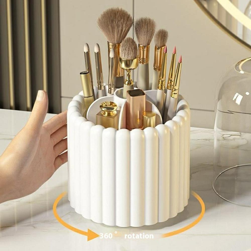 Rotating Makeup Brush Holder Organizer for Vanity Table 7 Compartments Cosmetic Storage Container, without Lid