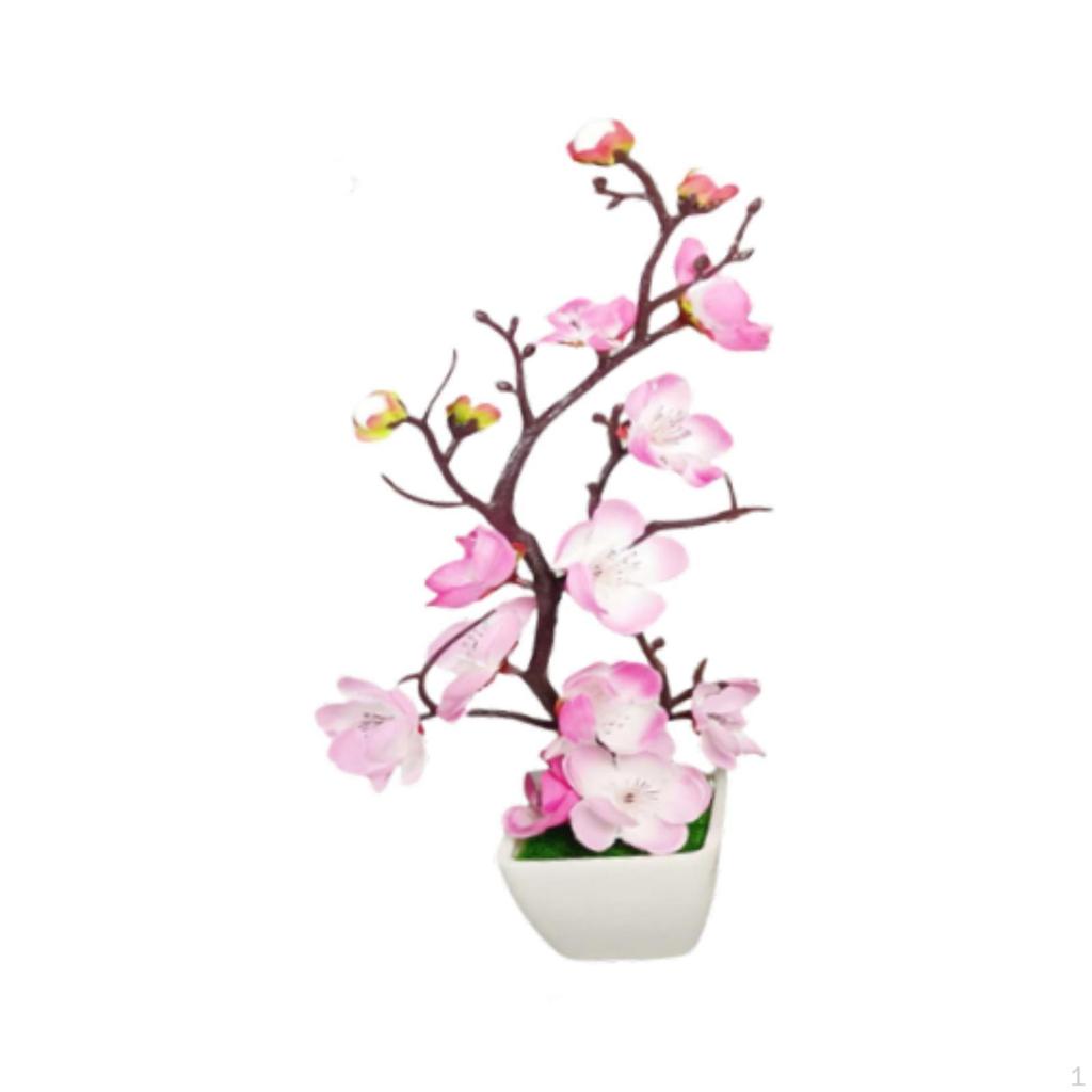 Artificial Plum Blossom Bonsai Pot Desktop Faux Potted Plant for Home