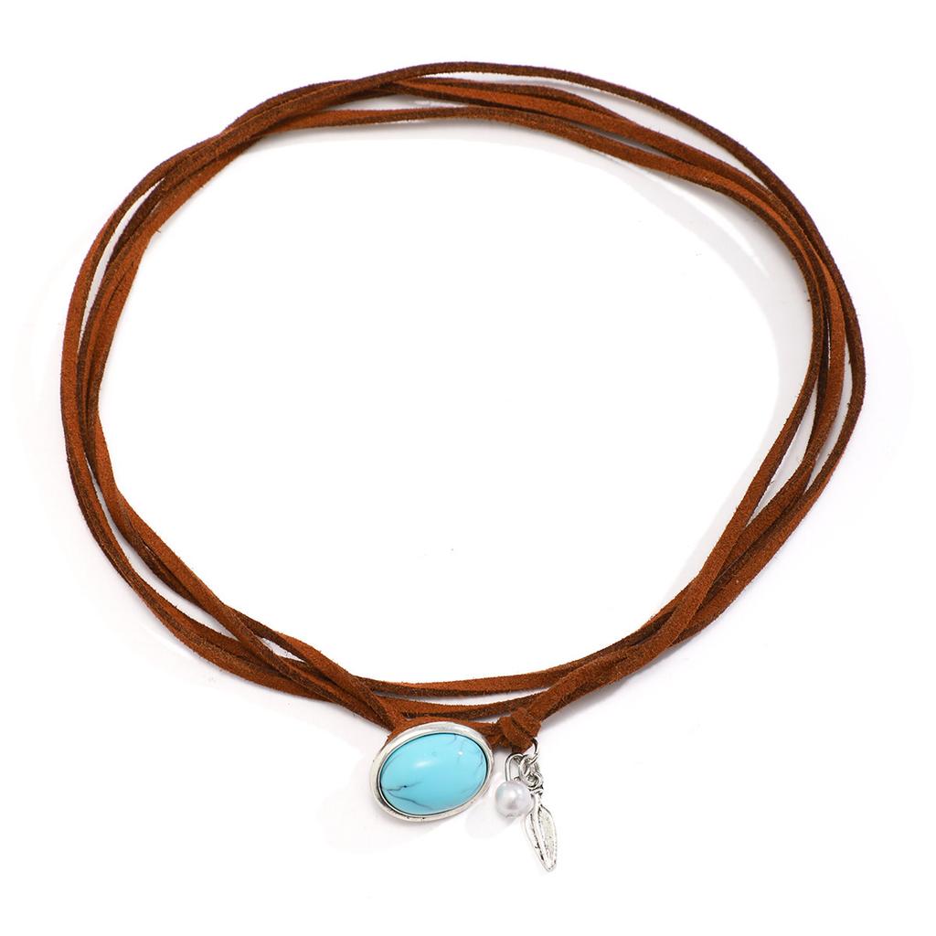Double clavicle chain chocker collar ethnic style turquoise simple sweet cool necklace