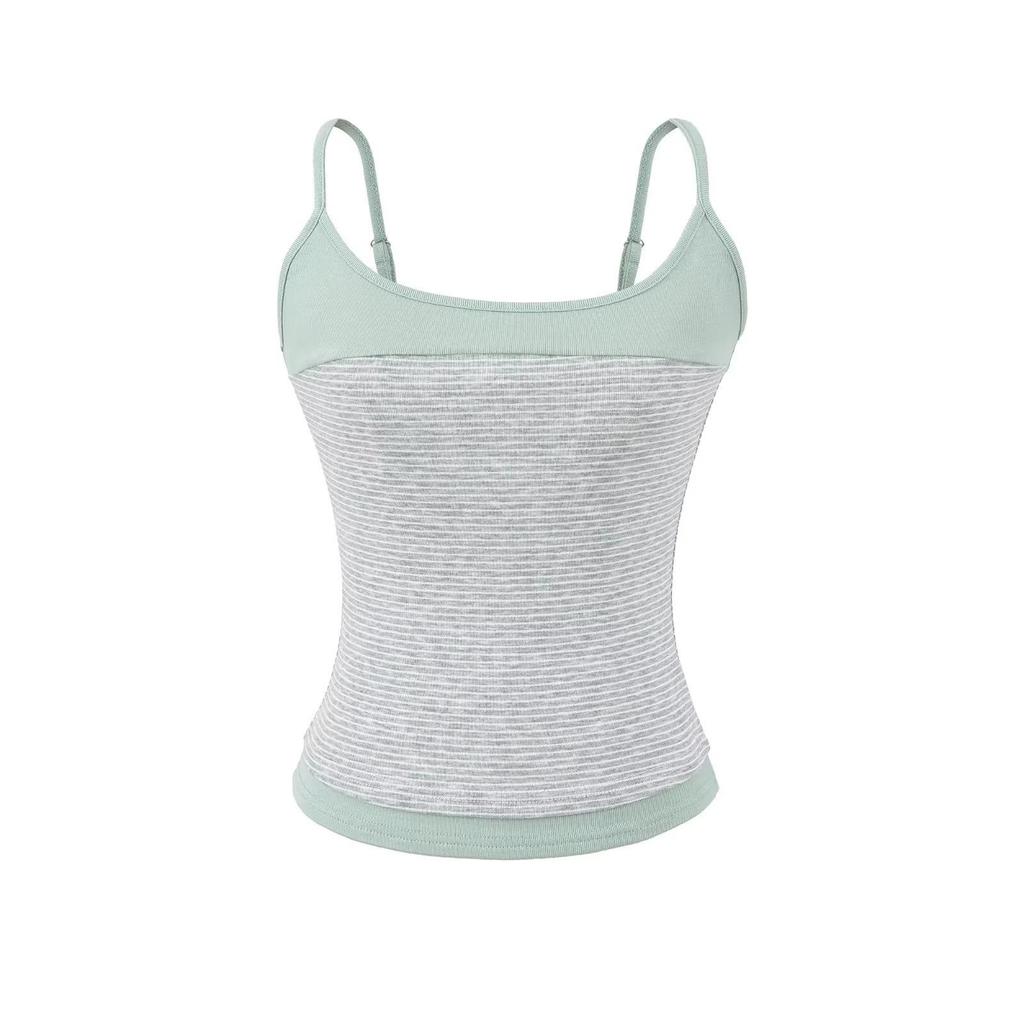 Koreanisches Farbblock-Streifen-Camisole & Hose mit Kordelzug und Schlag