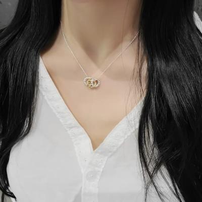 Women's 925 Silver Two-Tone 3-Ring Cubic Drum Necklace (5 Colors)