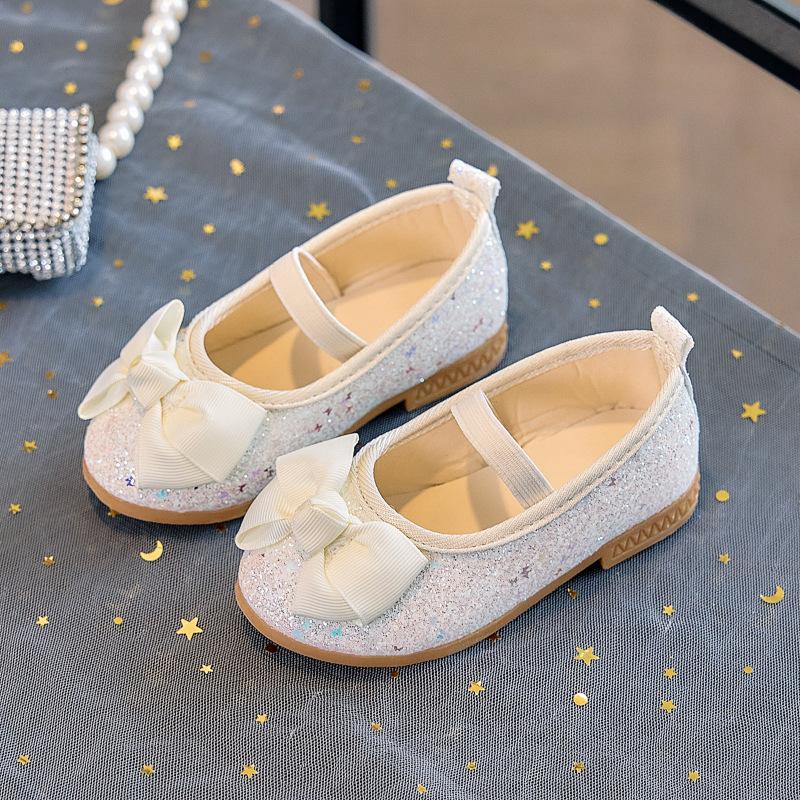 Simple Versatile Girls' Sequined Princess Shoes 2025 Autumn New Item Kids Bow Leather Shoe Lightwe Comfort Girls Casual Shoes