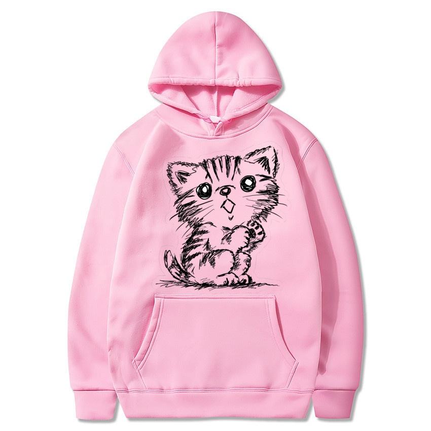 Autumn and Winter New Cat Cartoon Printed Hoodie Classic Style College Style Men's and Women's Pullovers Fashionable Warm Hoodie