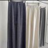 100% Wool Knit Wide-Leg Grey Cashmere Pants - Women's Autumn/Winter Floor-Length Old Money Style.