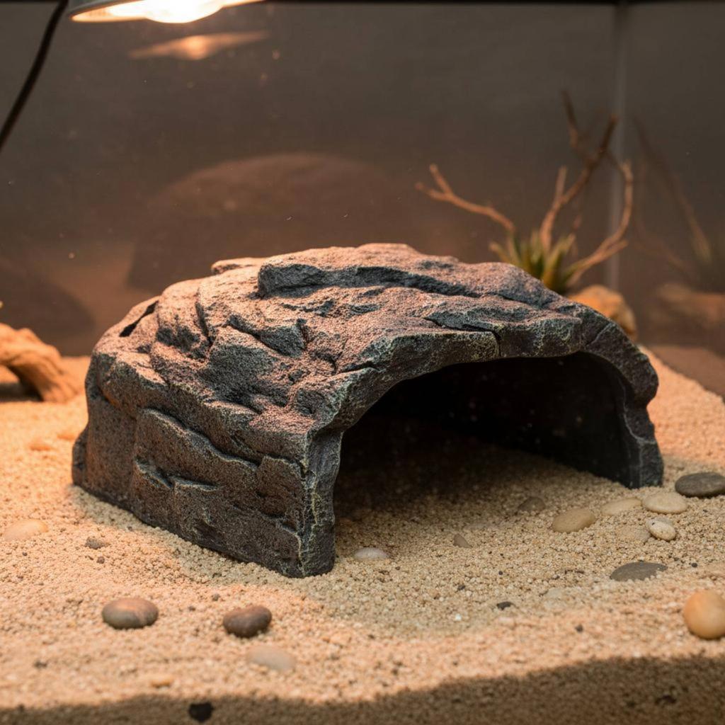 Basking Cave Platform Easy to Clean Pet Hide Cave Resin Pet Hideout Safe Polished Edges Rock Basking Hideout for Terrarium