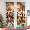Flat Printing Christmas Curtains Merry Farm Cute Animals Versatile Polyester Without Electricity Family Party Curtain Set Of 2 Made Washable