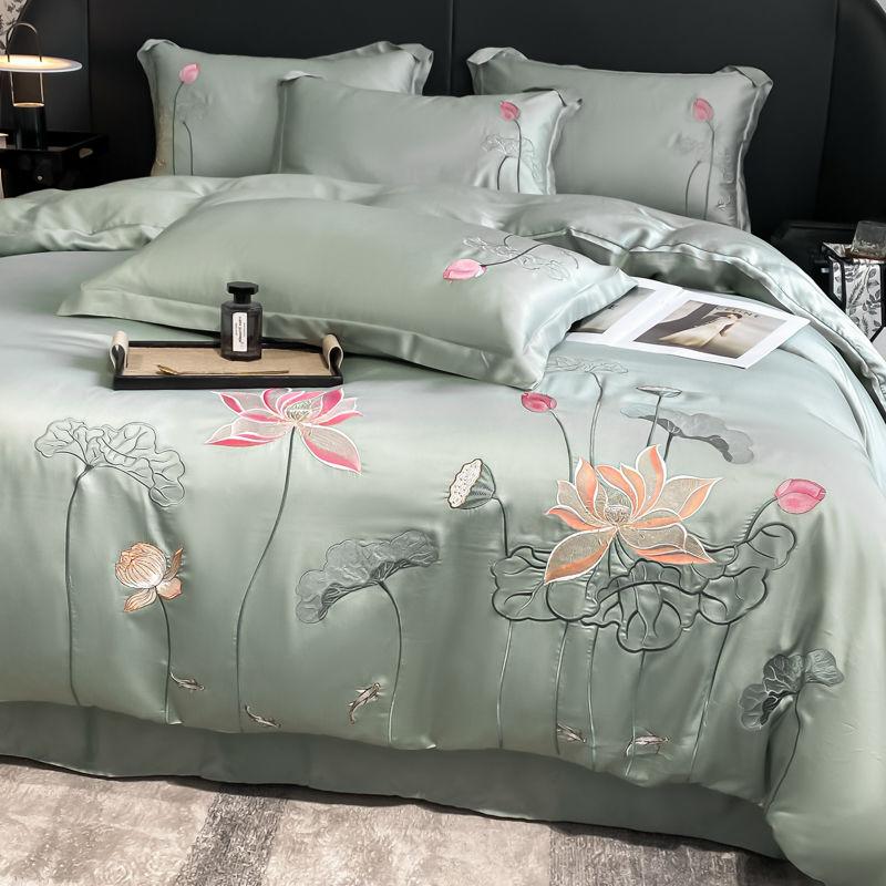 

Высококачественная жаккардовая простыня из ледяного шелка, 4 предмета, современный стиль, летнее шелковистое дышащее домашнее постельное белье, простыня + пододеяльник + наволочка Suit&1.8m bed-4pcs