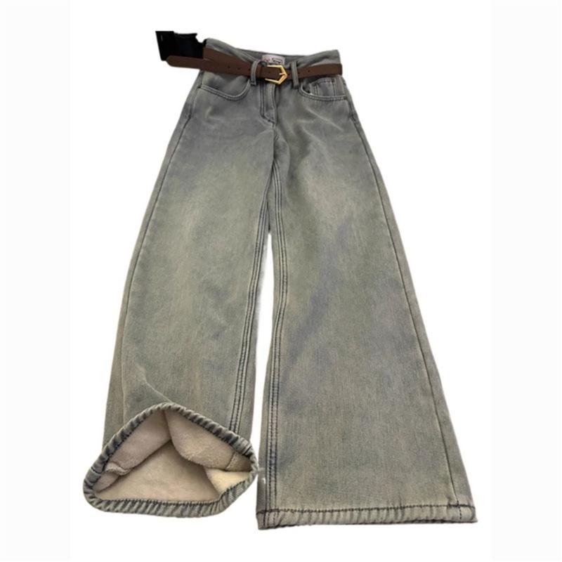 Winter 2025 Women s High Waist Wide Leg Jeans with Velvet Lining XL