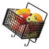 Kitchen Wall Basket Single Metal Large Capacity Space Saving Wall Mounted Storage Basket with Hook for Vegetable