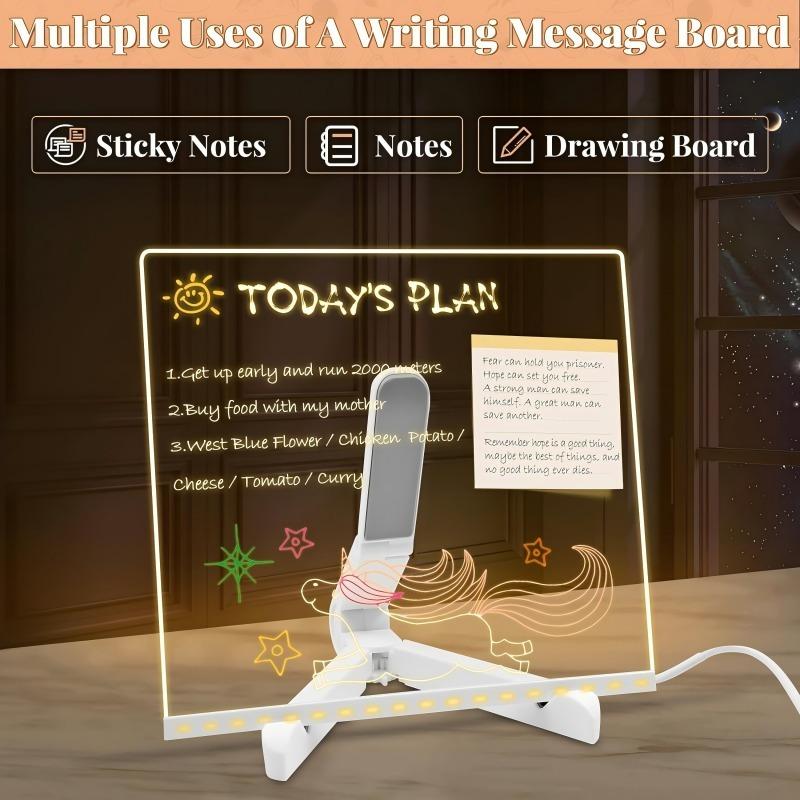 Acrylic Dry Erase Board LED Light Up Note Board with Markers Modern Message Center for Desk or Wall Writing Board Daily Planner