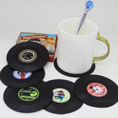 Set of 6/12 Vintage Record Non Slip Insulated Cup Mat ABS Material