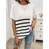 Tops Women's Elegant Round Neck Striped Contrast Short-sleeved Sweater