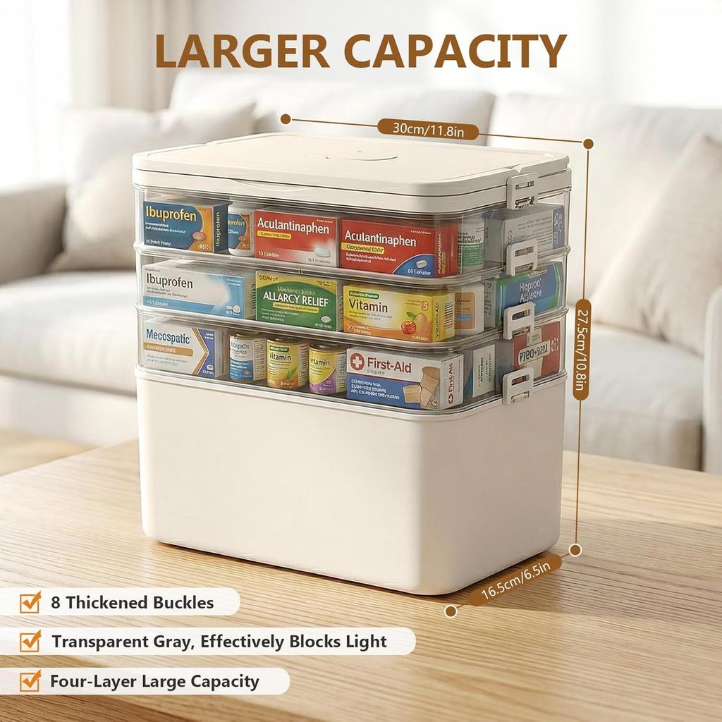 4-Tier Medicine Storage, Medicine Cabinet Medicine Box with Handle