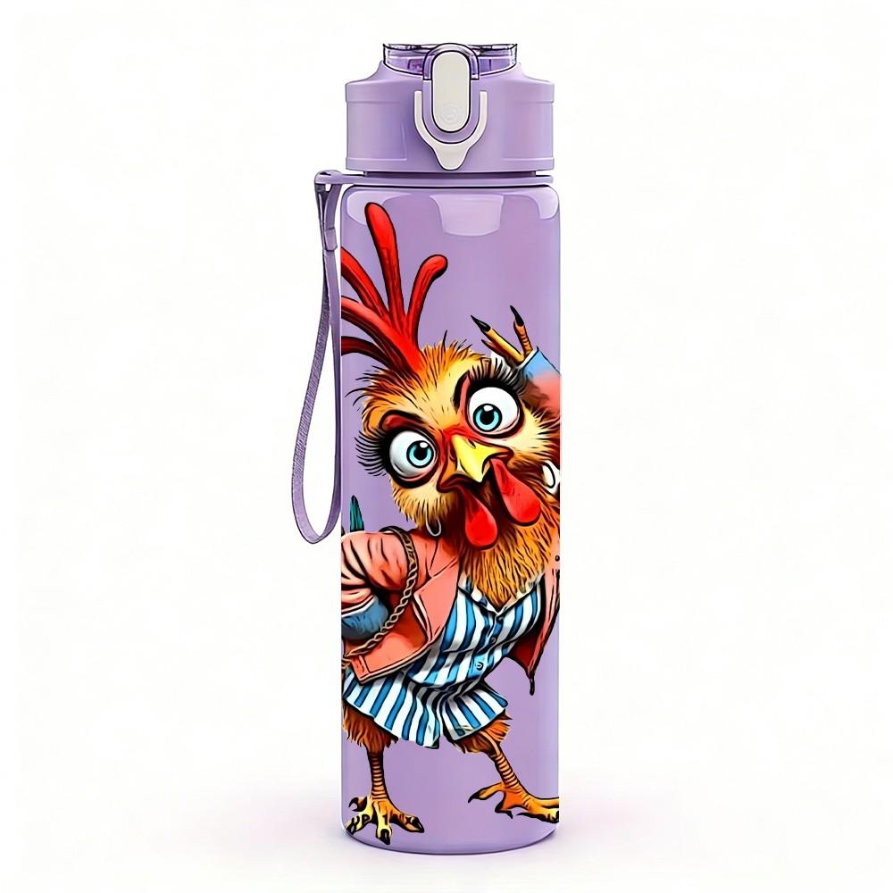 1PC Funny Rooster Bird Art 750ml Color Plastic Sports Water Bottle Leakproof Flip Straw Lid Suitable for Sports Office Home Use