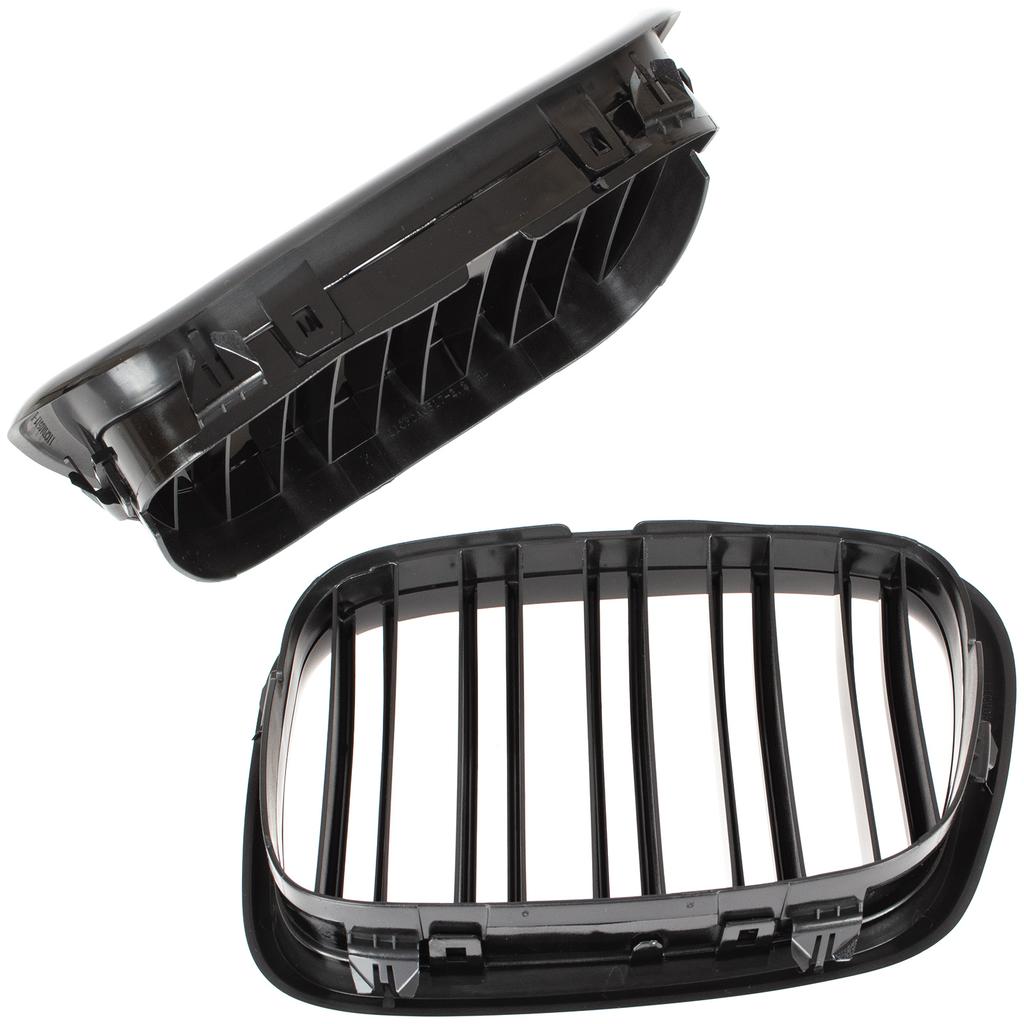 BMW 5 E39 95-03 SEDAN / KOMBI roosters tussen de koplampen (nieren) links + rechts set ZWART GLANZEND DUBBELE STAAF