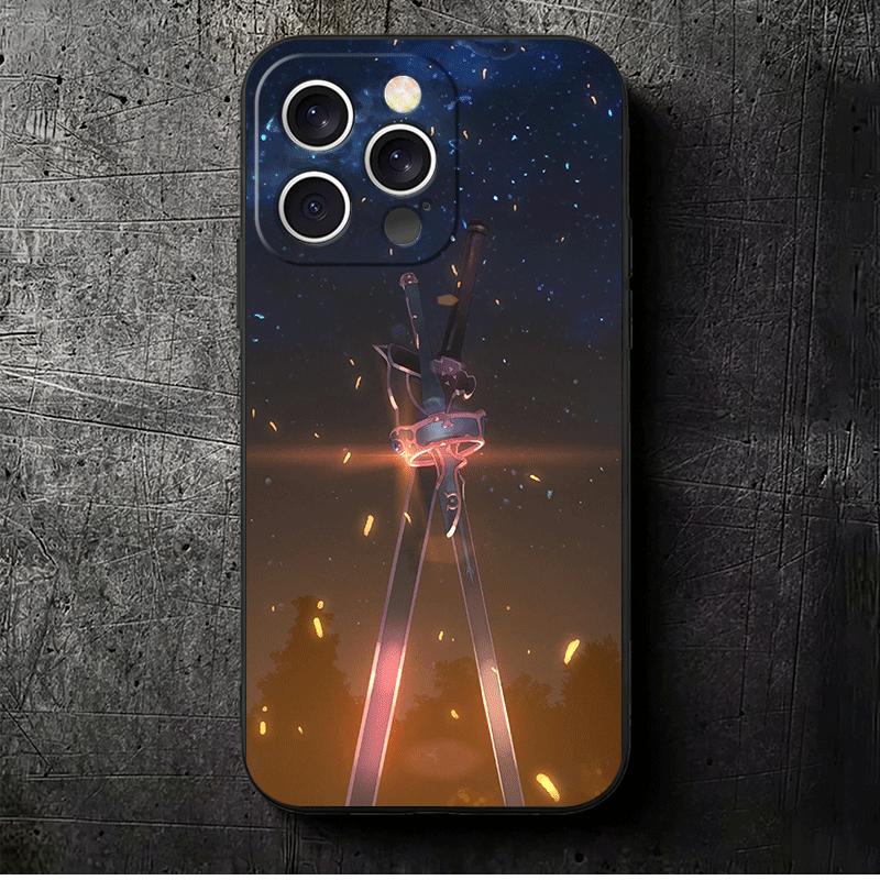 S-Sword O-Online SAO Anime Soft Phone Case for iPhone 16 16E 17 Air 15 Pro Max 14 Plus 13 Mini 11 12 7 Black Cover Back Shell