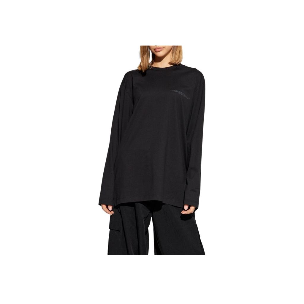 Y-3 Letter And Number Print Crew Neck Long Sleeve T-Shirt Unisex Tops Black JE9280