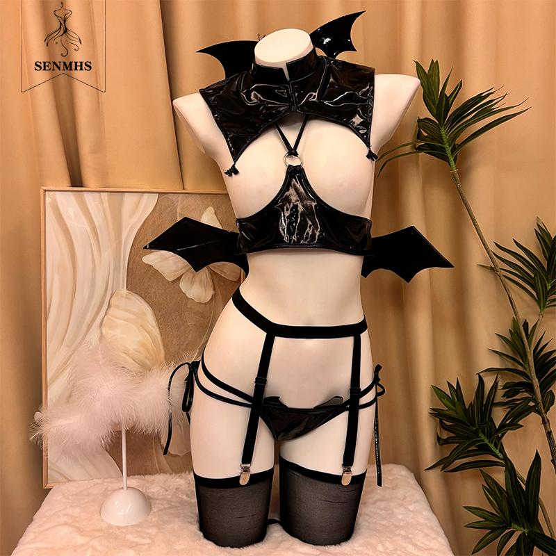 Sexy Original Halloween Little Devil Cosplay Costumes Bat Girl Bikini Desiagn Devil Wings Leather Unifrom Tempting Underwear