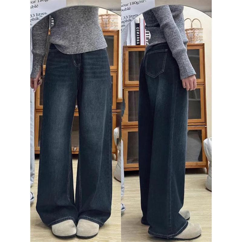 2025 Plus Size Women s Fleece-Lined High-Waisted Jeans - Loose, Straight, Wide-Leg, Floor-Length 3XL