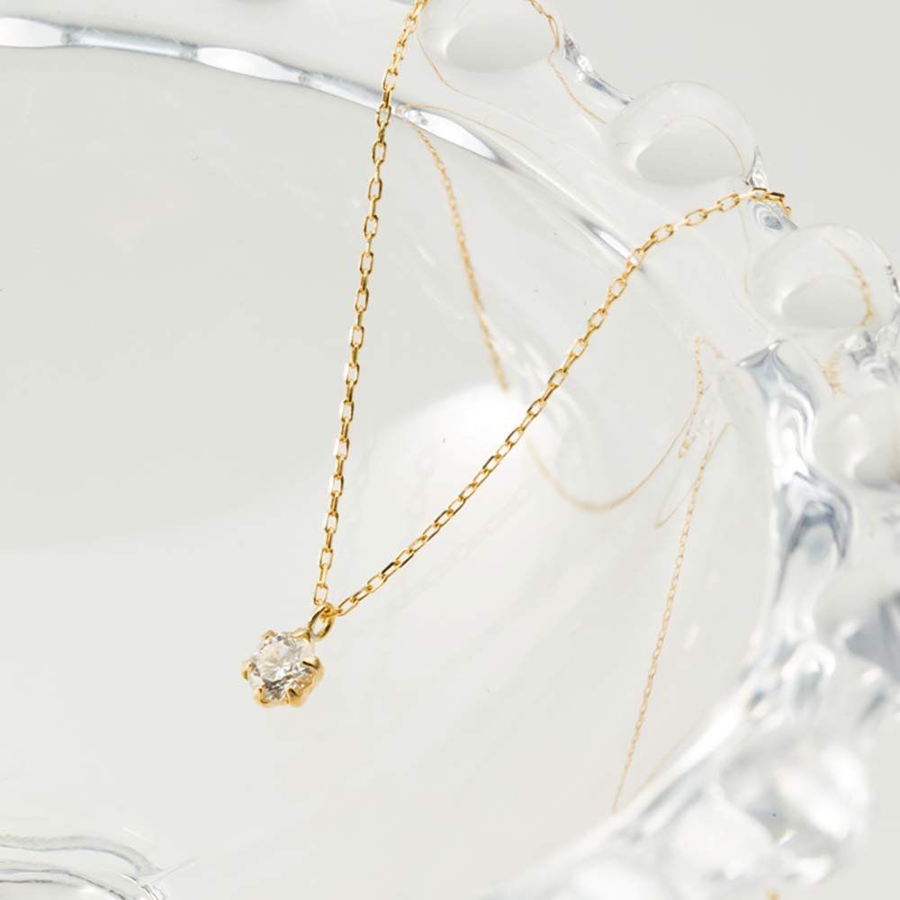 PLUSTER Diamond Necklace for Women Published in GINGER Pink Gold Single Diamond K18 Chain 40cm Box Popular Birthday Present (Natural 0.13ct) [Gift