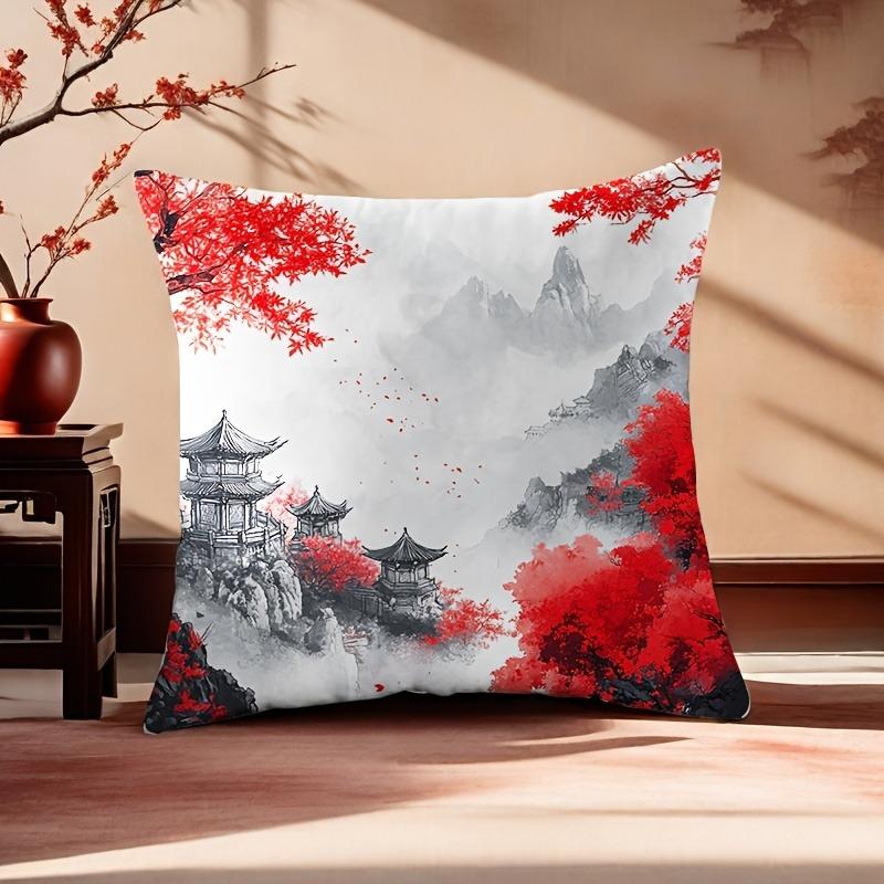 

Chinese ink painting design decorative pillowcaseSuitable for sofa car bedroom decorative cushion cover pillow cover 16x16Inch