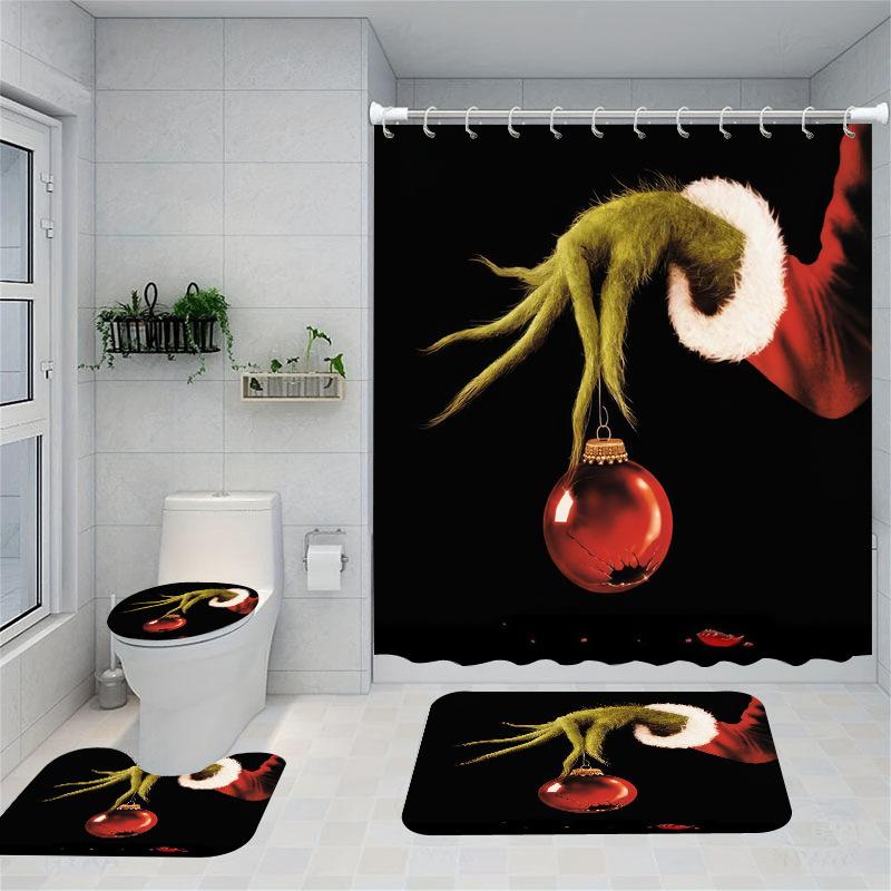 Christmas Series Shower Curtain Digital Printing Bathroom Shower Curtain Four-Piece Polyester Shower Curtain