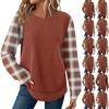 Women's Plaid Print Round Neck Long Sleeve Casual Loose Top