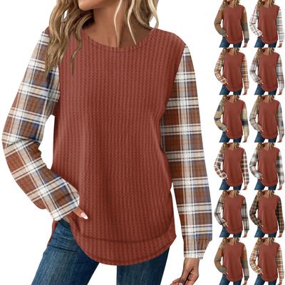 Women's Plaid Print Round Neck Long Sleeve Casual Loose Top