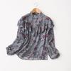 Export Export Tail Order Graceful Stand Collar Print Ruffles Double Layer Chiffon Shirt Women's Long Sleeve Tops Spring and Summer Women's Clothing