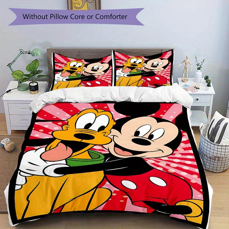 3pcs Mickey Mouse, Pluto Printed Bedding Set, Breathable And Soft, Machine Washable, Christmas Gift Birthday Gift, Bedroom Decoration
