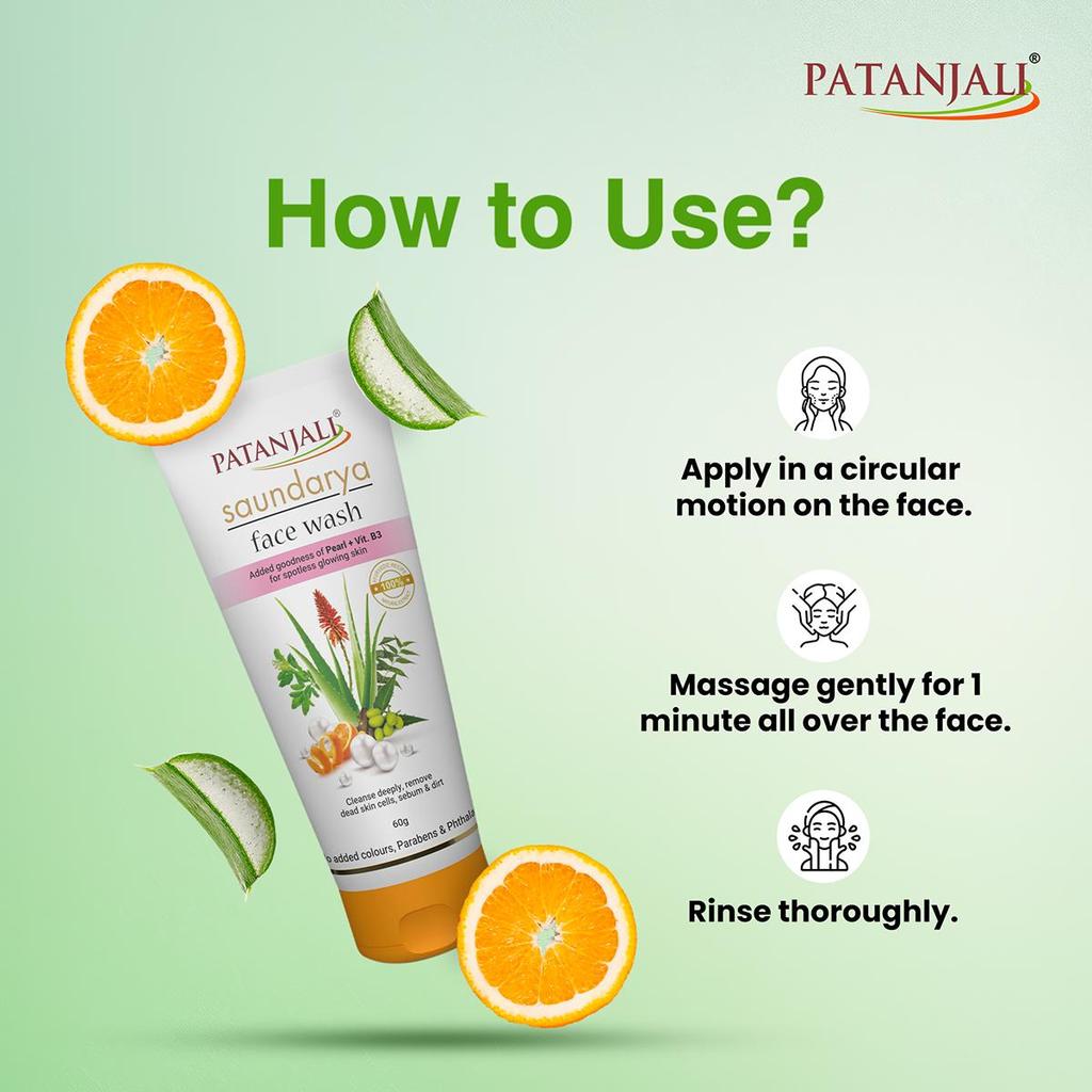 Patanjali Saundarya Żel do mycia twarzy 60 g Naturalna osobista pielęgnacja twarzy