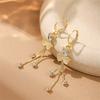 New Light Luxury Three Leaf Clover Ear Buckle with Advanced Sense Cat Eye Stone Tassel Unique Four Leaf Clover Earrings
