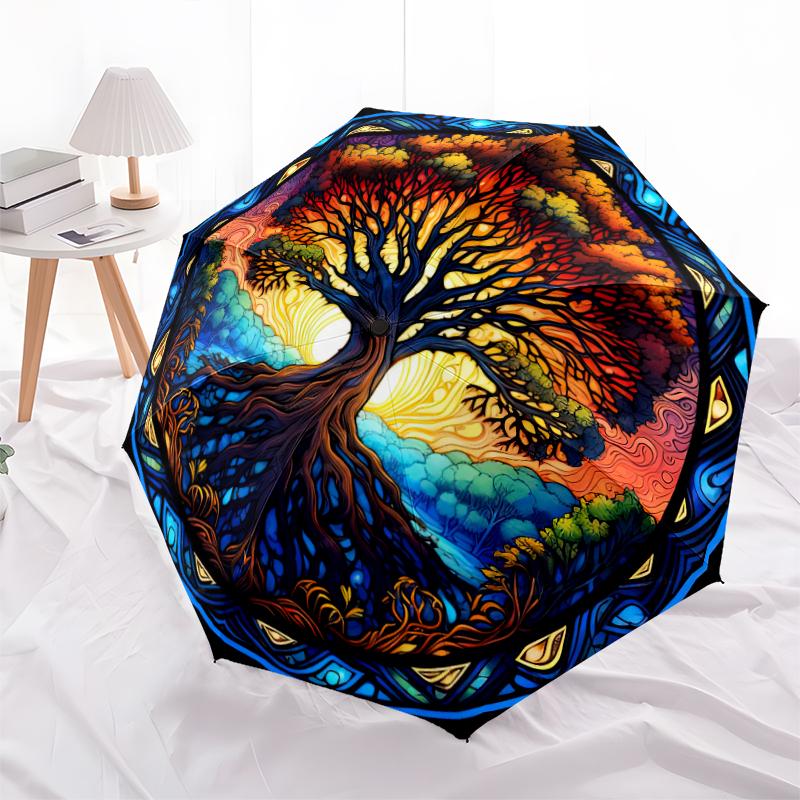 1PC Celtic Tree of Life Umbrella Portable Folding Umbrella Iron Frame Hole Bone Structure Outdoor Home Umbrella A16