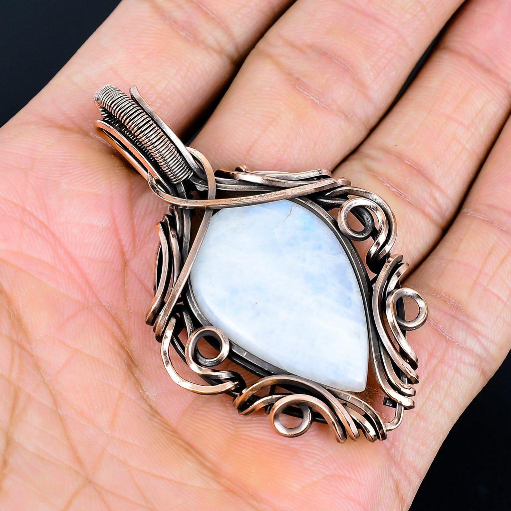 Moonstone 999 Copper Wire Wrapped Pendant, Handmade Gemstone Pendant , Gift For Mom Antique Jewelry