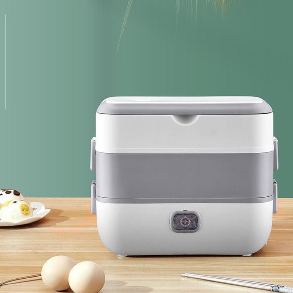 Portable Self Cooking Electric Lunch Box Rice Cooker 2 Layers 4 Stainless Steel Food Insulation Bowls for Dormitory 2L