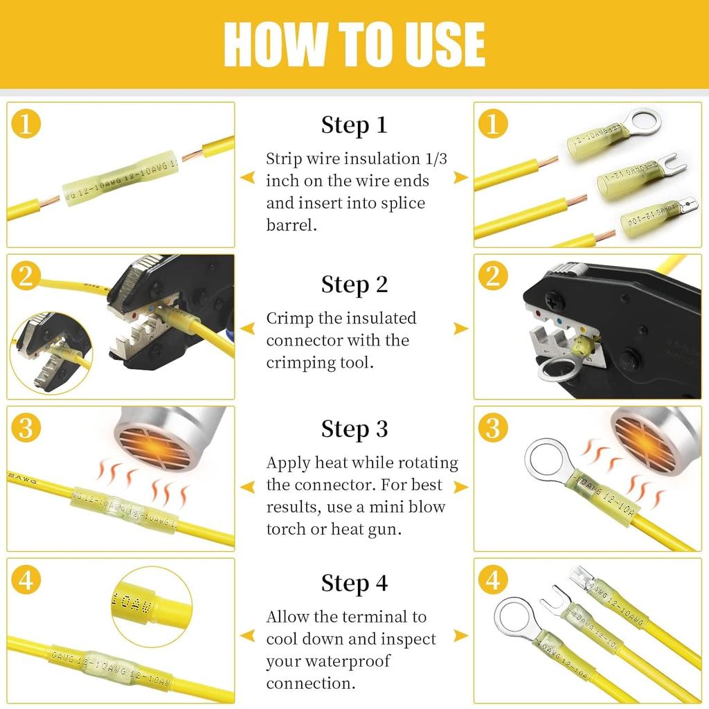 525PCS Heat Shrink Wire Connectors, 22-10 AWG Marine Grade Heat Shrink Butt Connectors, Waterproof Electrical Wire Terminals Kit Insulated Ring Fork