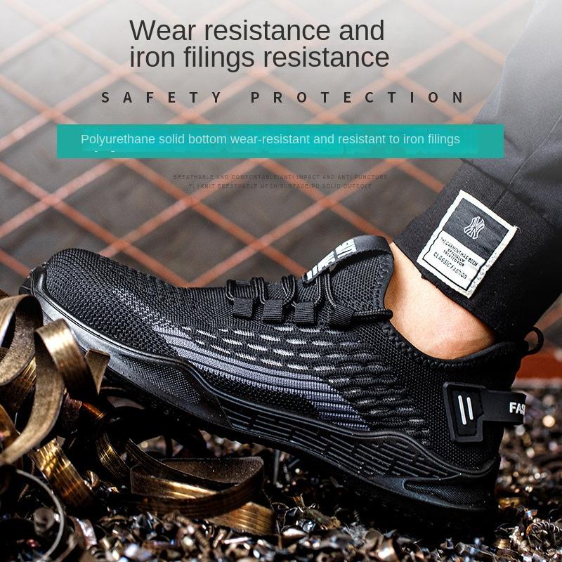 Labor Insurance Shoes Men's Anti-smashing and Anti-piercing Fly-woven Breathable Lightweight Solid Bottom Safety Shoes