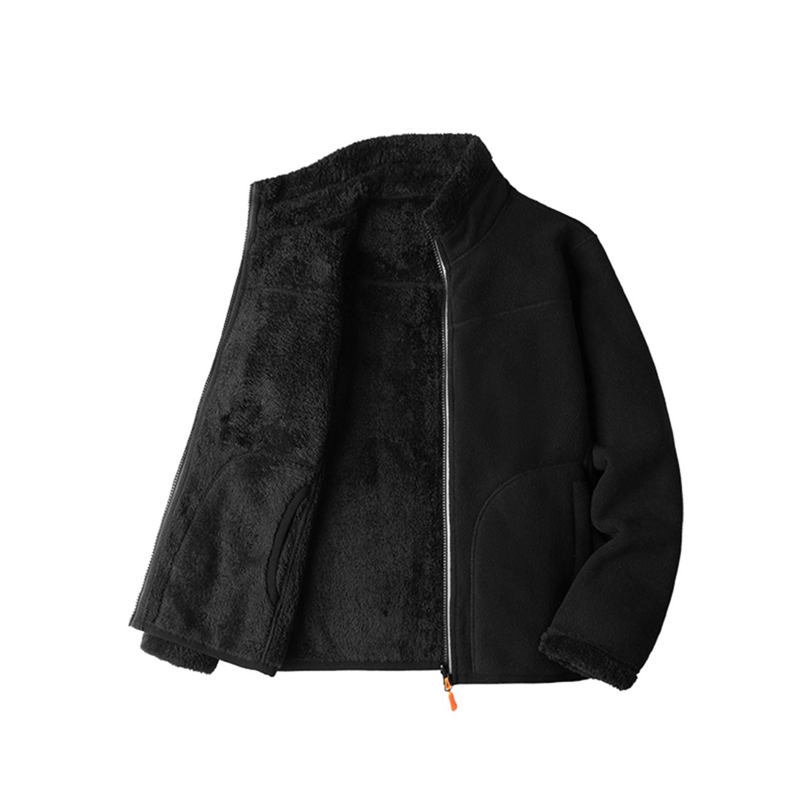 

Женская повседневная модная удобная свободная и зимняя теплая плюс бархатная двухсторонняя одежда с воротником-стойкой повседневная флисовая куртка XL чёрный