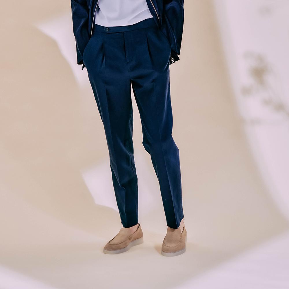EDWARDMAX Linen & Cotton Elastic Waist Pants (Nv)