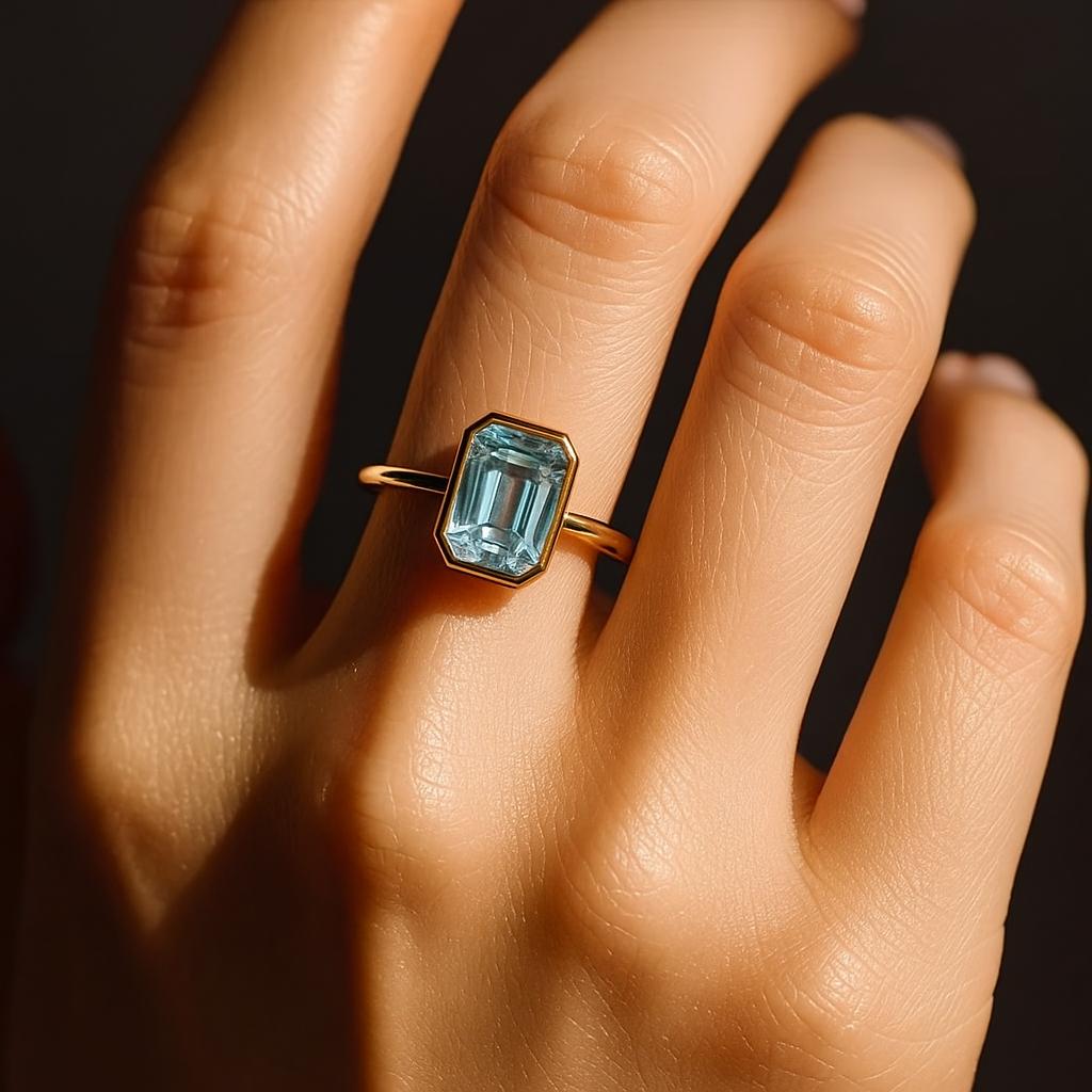 Vintage Emerald cut Aquamarine Engagement Ring Promise Ring For Her Anniversary Gift For Wife Christmas Present